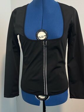 Sauna Sweat Top / Waist Trainer Top – Black – Zip Front – Long Sleeve